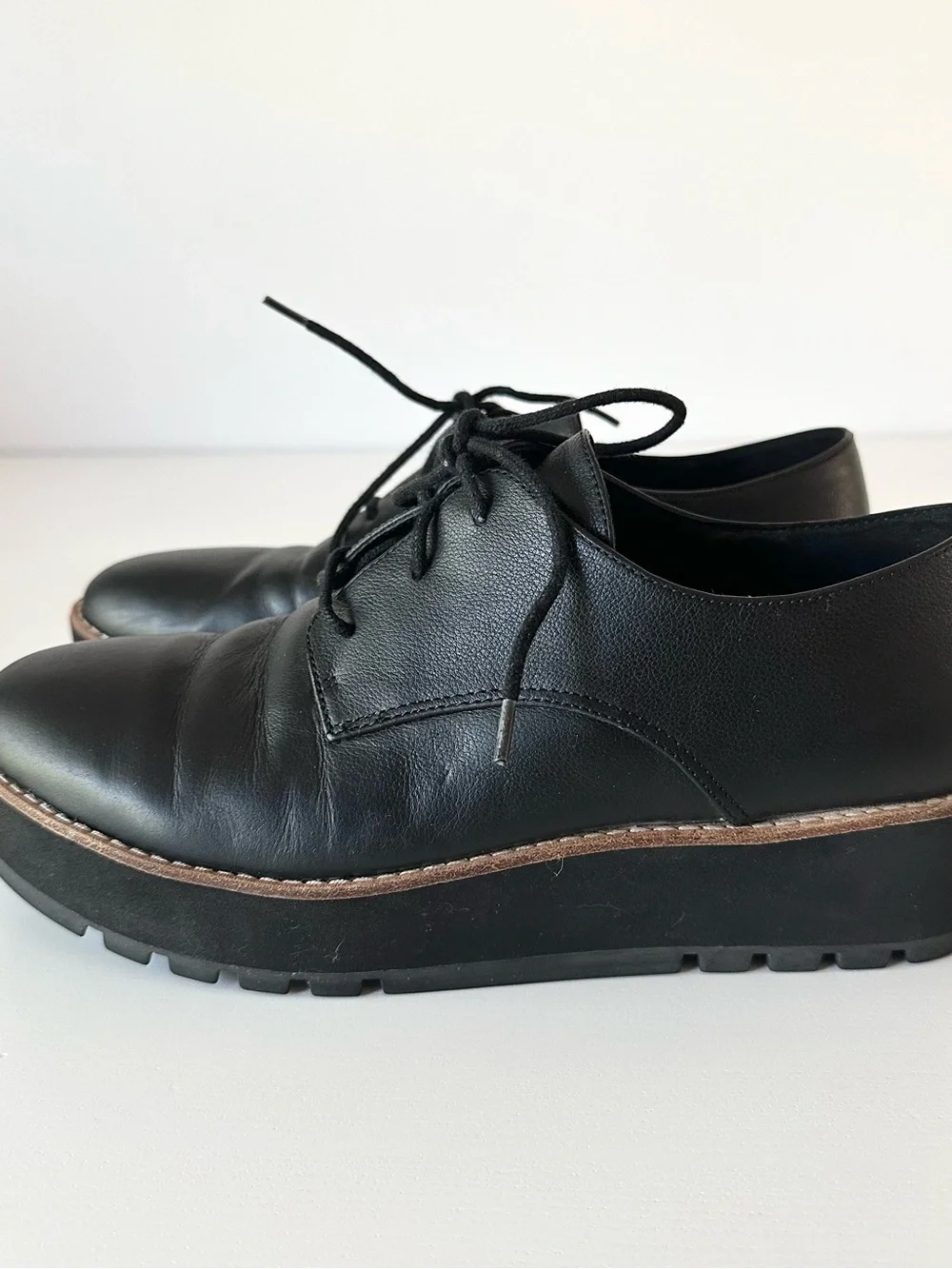 Eileen Fisher Black Leather Platform Oxfords Lug Sole Derby Size 8